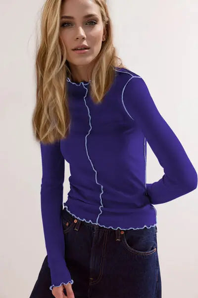 'Jedda' Ribbed Long Sleeve T-Shirt - Celes Fashion